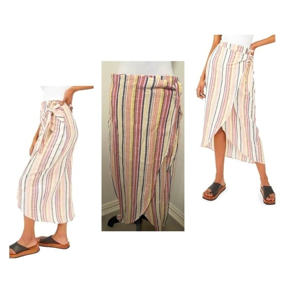 Free People Dresses & Skirts - Free People Women’s Aubrey Sarong Vertical Multi Stripe High-Low Skirt Sz 12 NWT